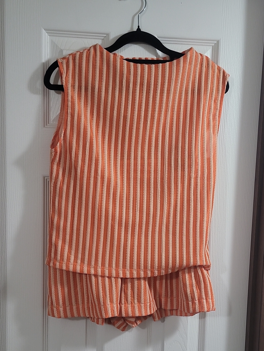 GLAM Sunny Glow Sleeveless Orange & White Striped Top with Matching Shorts